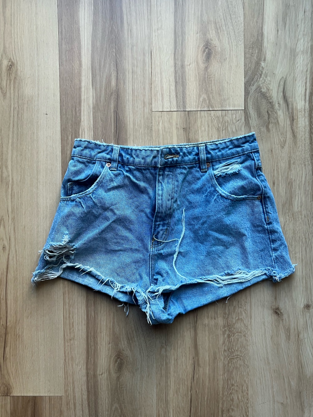ROLLA'S Frayed High-Rise Denim Shorts - Blue